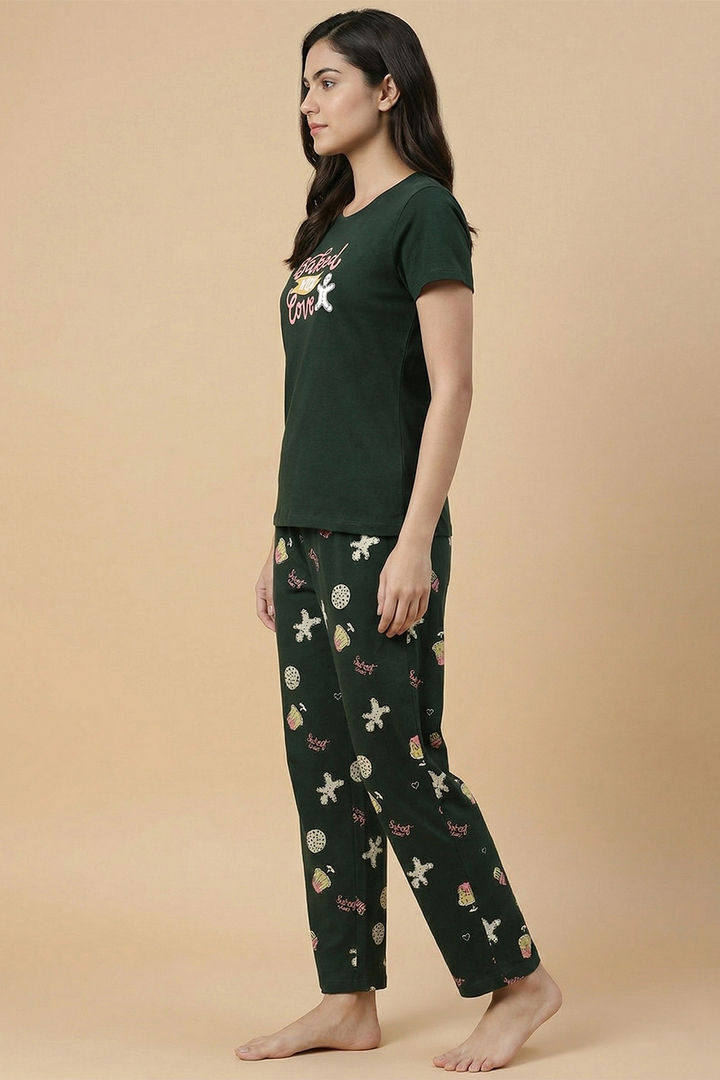 Zivame Farm Lore Knit Cotton Pyjama Set - Pine Grove — image 2